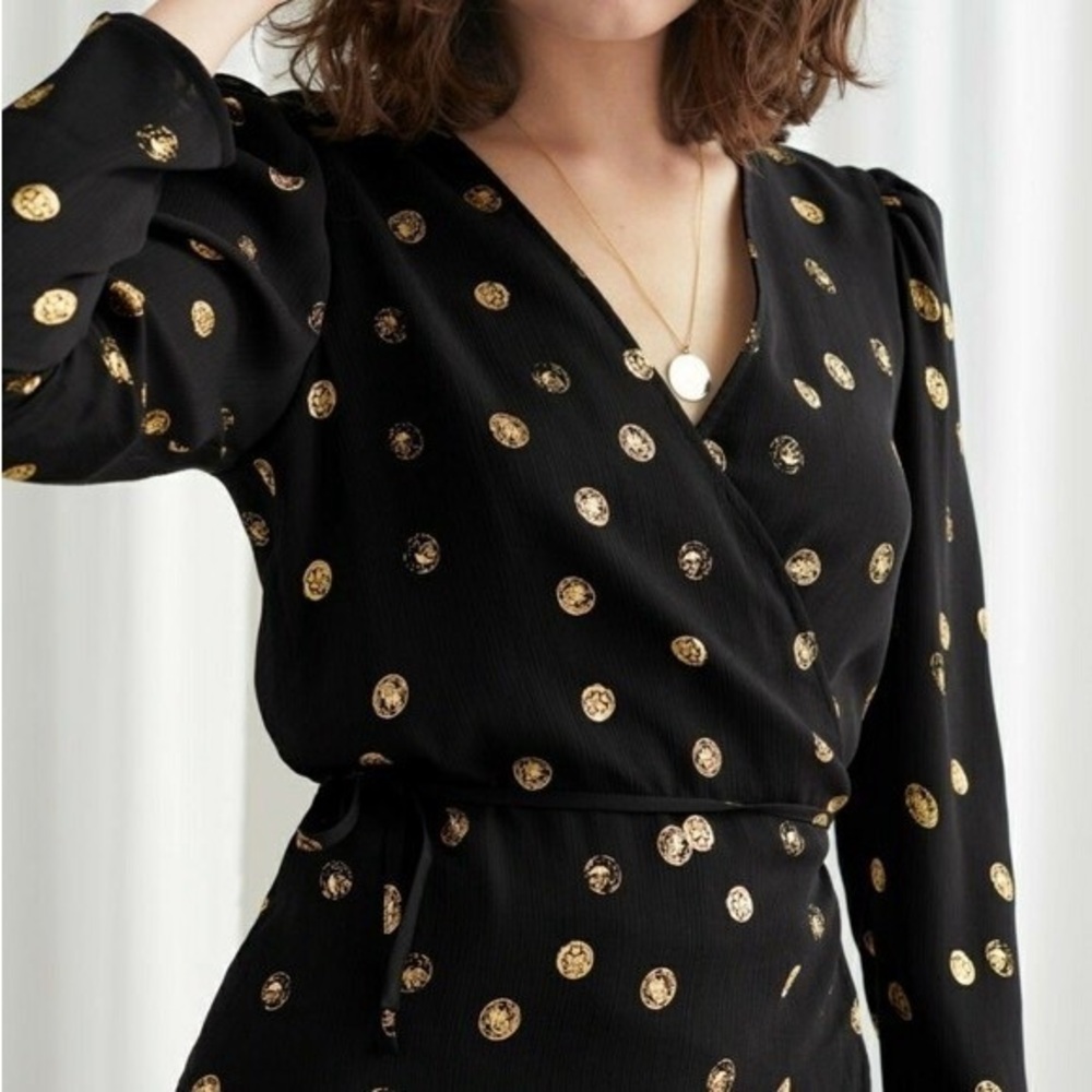&Other Stories Chic Black Dress with Gold Accents